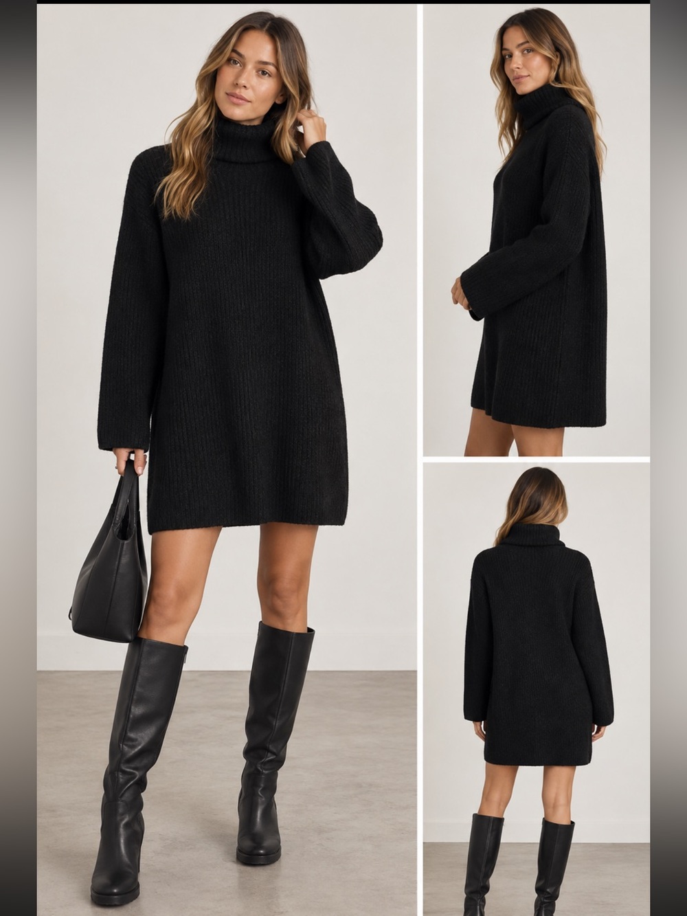Steve Madden Abbie Black Ribbed Turtleneck Sweater Dress M